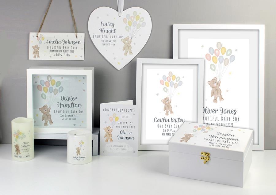 Personalised Teddy & Balloons Baby Gifts