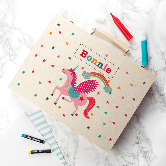 Personalised Wooden Art Colouring Box Set - Unicorn