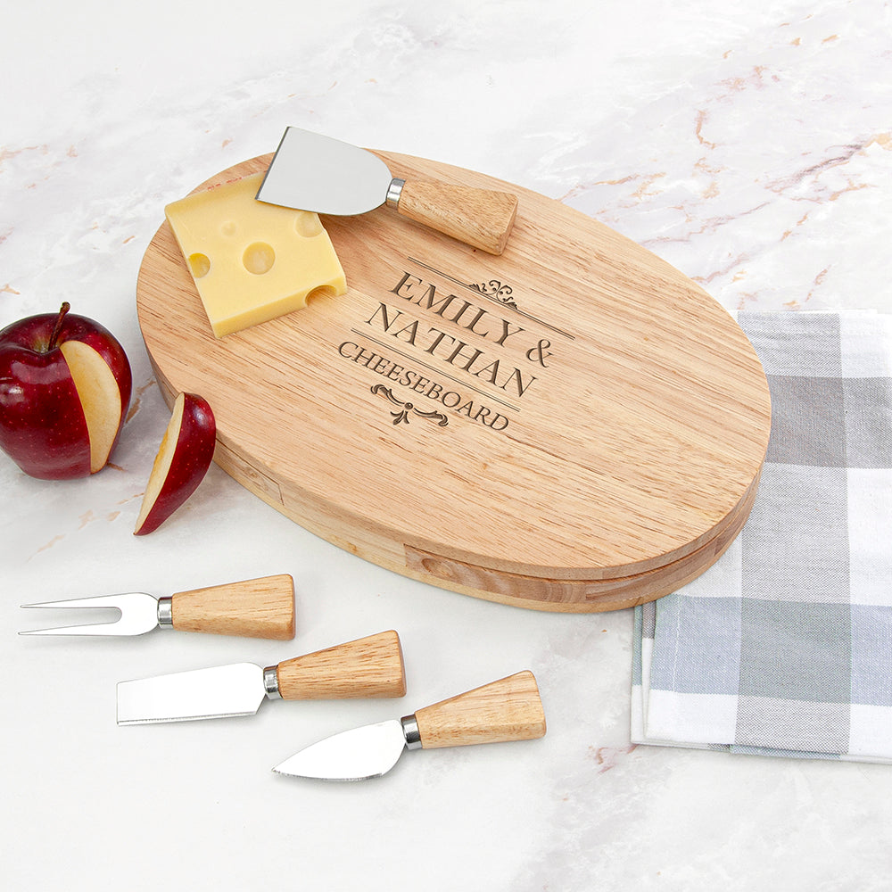 Personalised Couples Oval Cheese Board Set - Gift For Couples