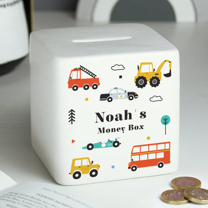 Personalised Vehicles Ceramic Square Money Box