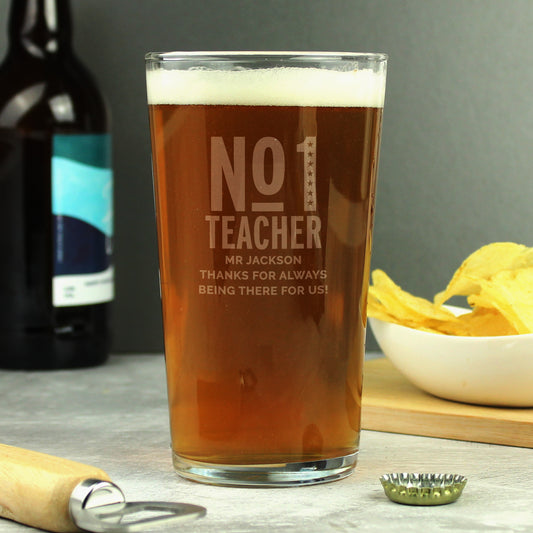 Personalised No. 1 Teacher Pint Glass