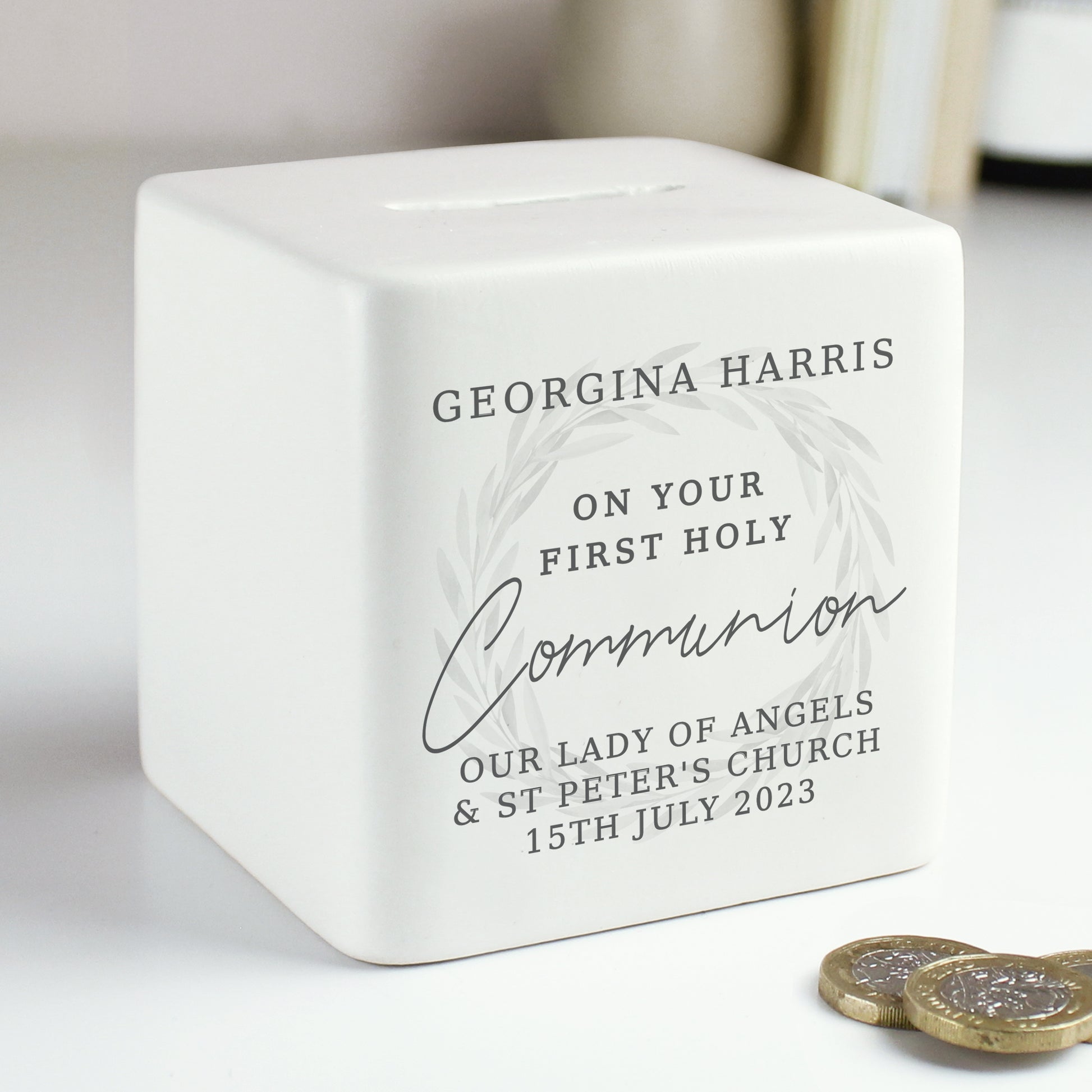 Personalised First Holy Communion Ceramic Square Money Box