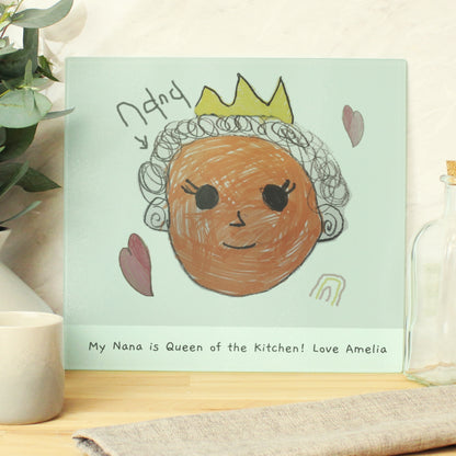 Personalised Childrens Drawing Photo Upload Glass Chopping Board