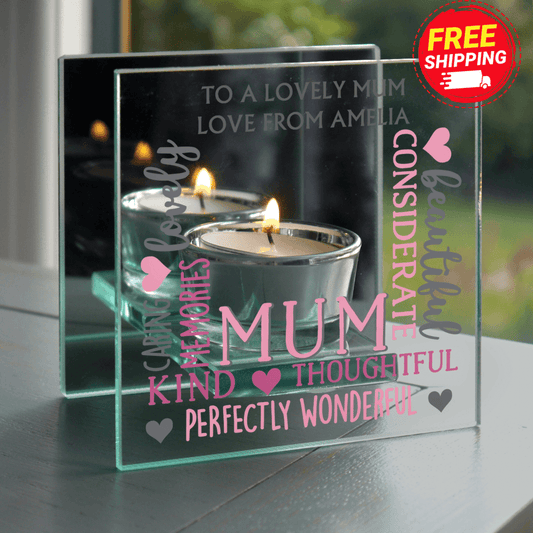 Personalised Mum Mirrored Glass Tea Light Holder