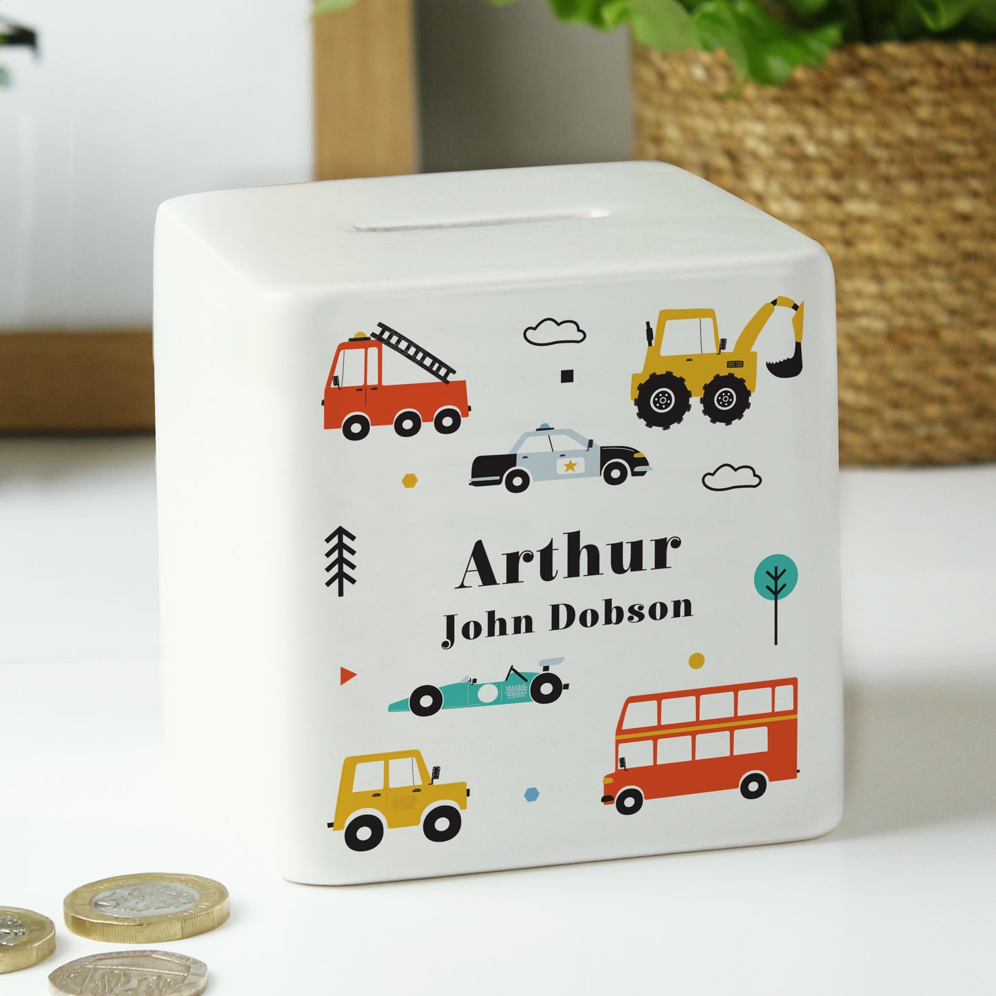 Personalised Vehicles Ceramic Square Money Box