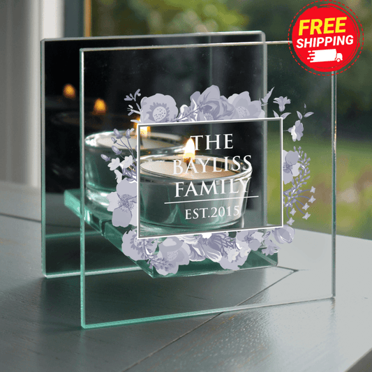 Personalised Soft Watercolour Mirrored Glass Tea Light Candle Holder