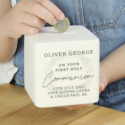 Personalised First Holy Communion Ceramic Square Money Box