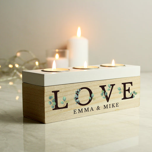 Personalised Botanical Love Triple Tea Light Box - Wedding Gift 