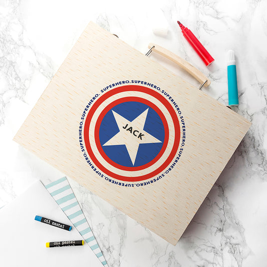 Personalised Wooden Art Colouring Box Set - Superhero