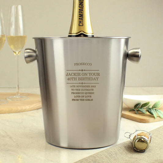 Engraved Diamond Personalised Stainless Steel Ice Bucket