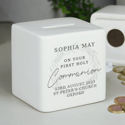 Personalised First Holy Communion Ceramic Square Money Box