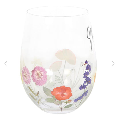 Mum Wildflower Stemless Wine Glass