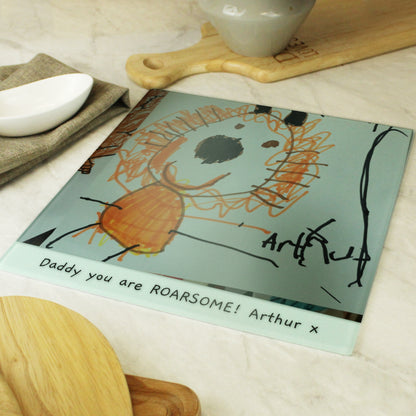 Personalised Childrens Drawing Photo Upload Glass Chopping Board