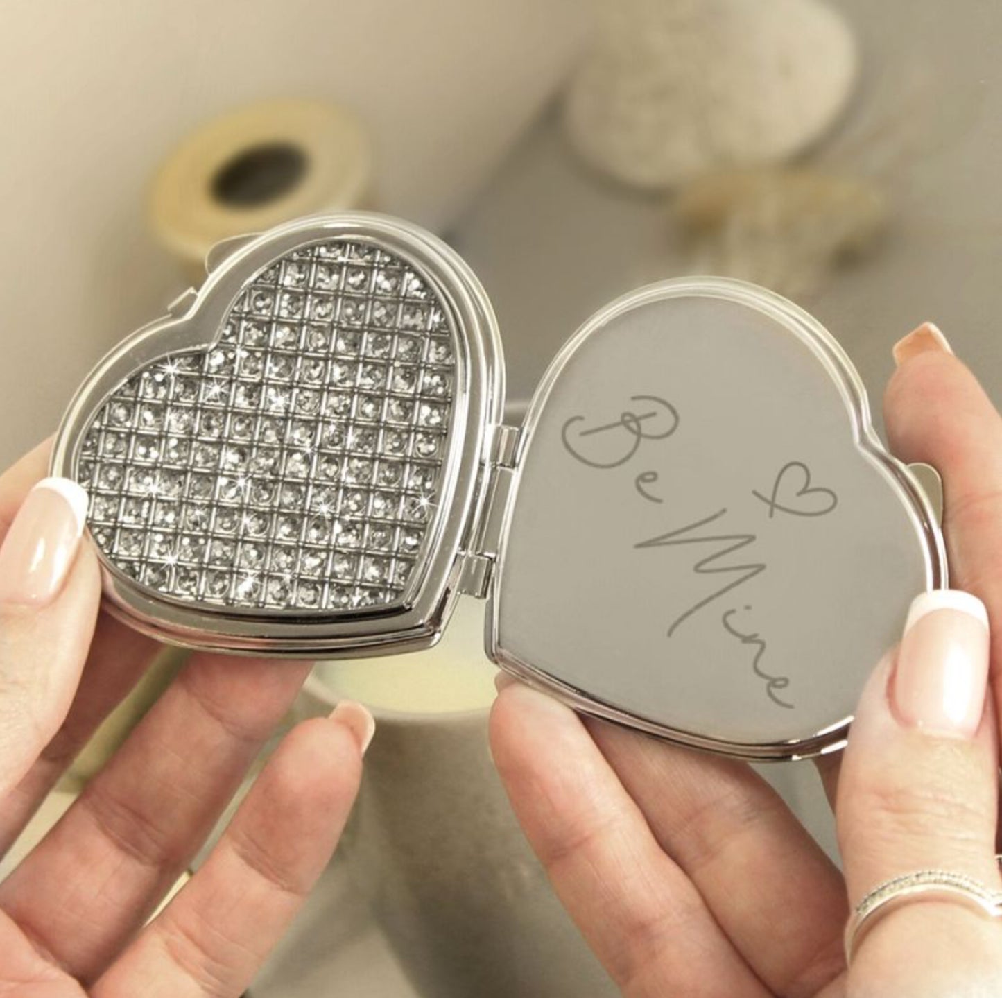 Be Mine Valentine Diamante Heart Compact Mirror