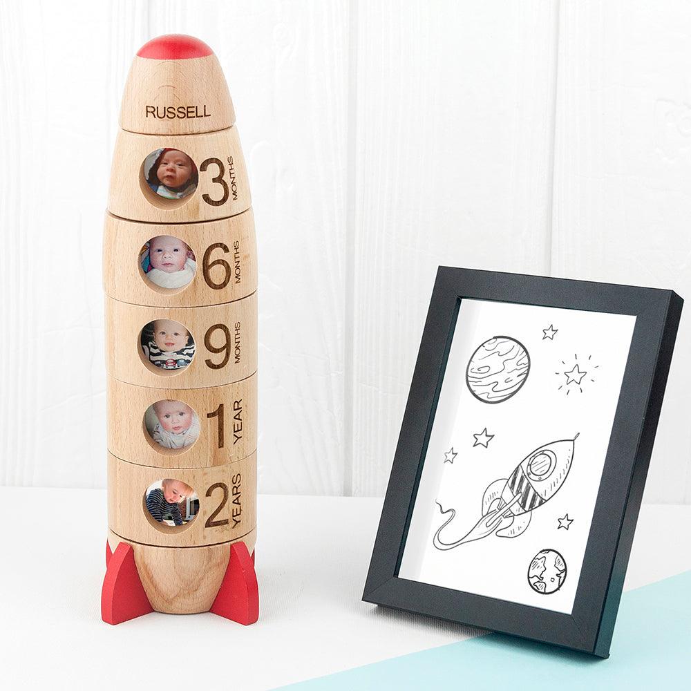 Personalised Baby Milestones Rocket Photo Frame