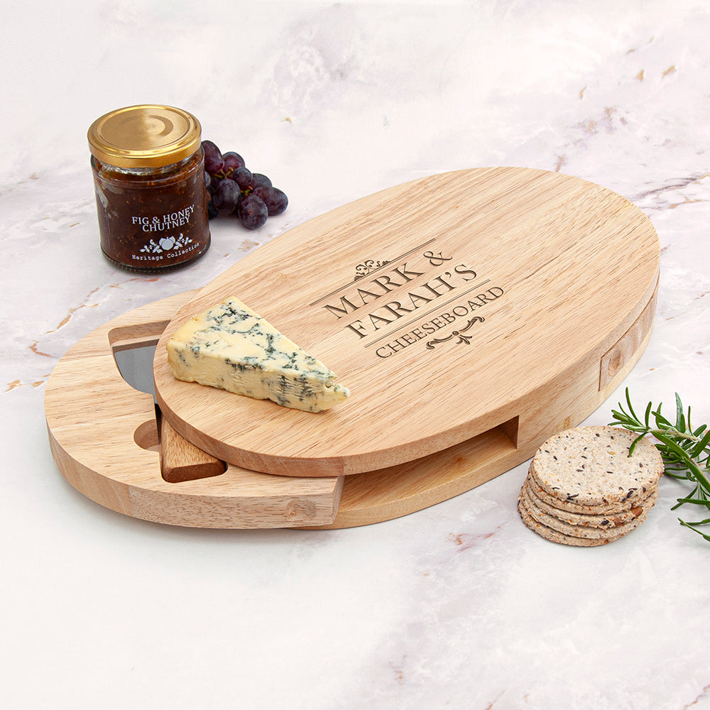 Personalised Couples Oval Cheese Board Set - Gift For Couples