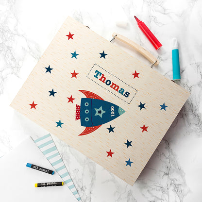 Personalised Wooden Art Colouring Box Set - Space Rocket