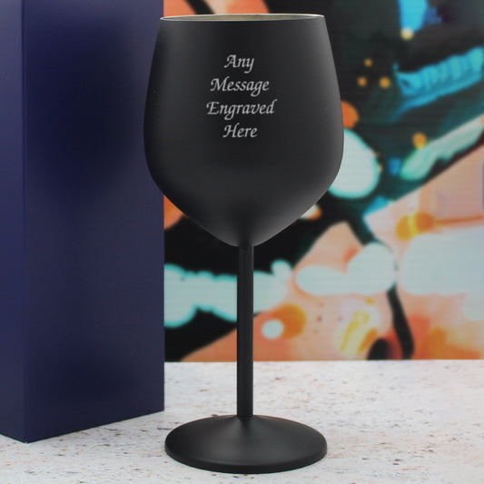 Engraved Matte Black Metal Wine Glass Image 4