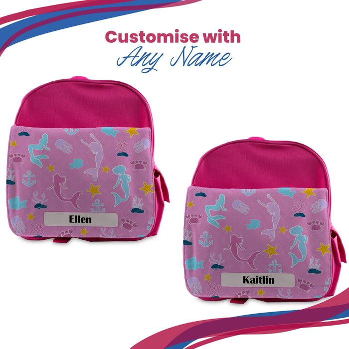 Printed Kids Pink Backpack with Mermaid Design, Customise with Any Name Image 5