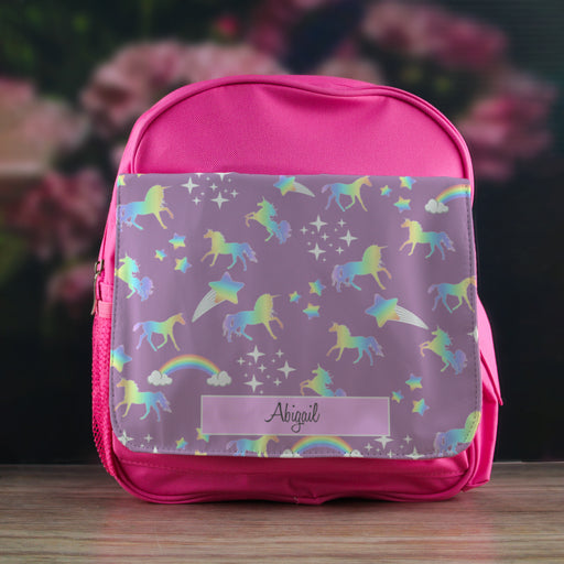 Printed Kids Pink Backpack with Unicorn Design, Customise with Any Name Image 3
