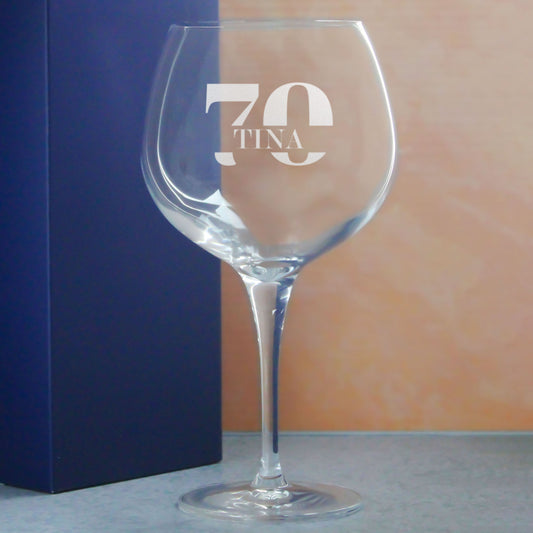 Engraved 70th Birthday Primeur Gin Balloon Cocktail Glass