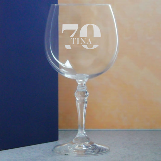 Engraved 70th Birthday Crystal Gin Glass