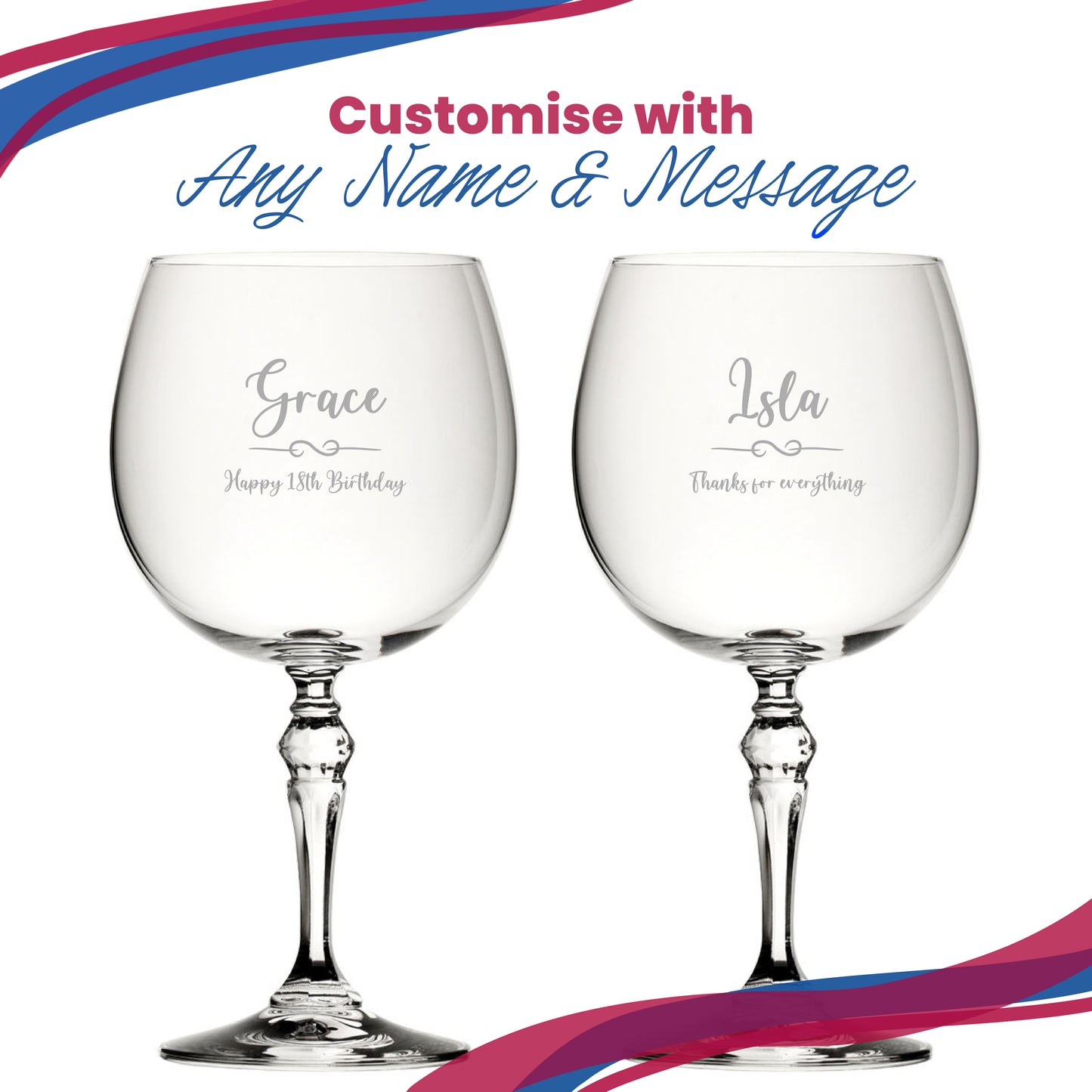 Engraved Crystal Gin and Tonic Glass with Flourish Design, Personalise with Any Name and Message Image 5