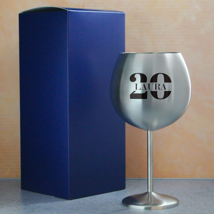 Engraved Metal Gin Balloon Cocktail Glass with Name in 20 Design Image 3