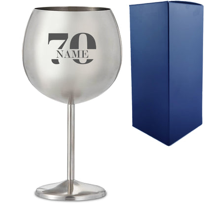 Engraved 70th Birthday Metal Gin Balloon Cocktail Glass