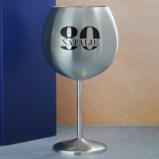 Engraved Metal 80th Birthday Gin Balloon Glass