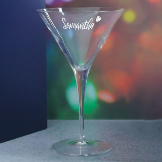 Engraved Allegro Martini Cocktail Glass with Name with Heart Design, Personalise with Any Name Image 4