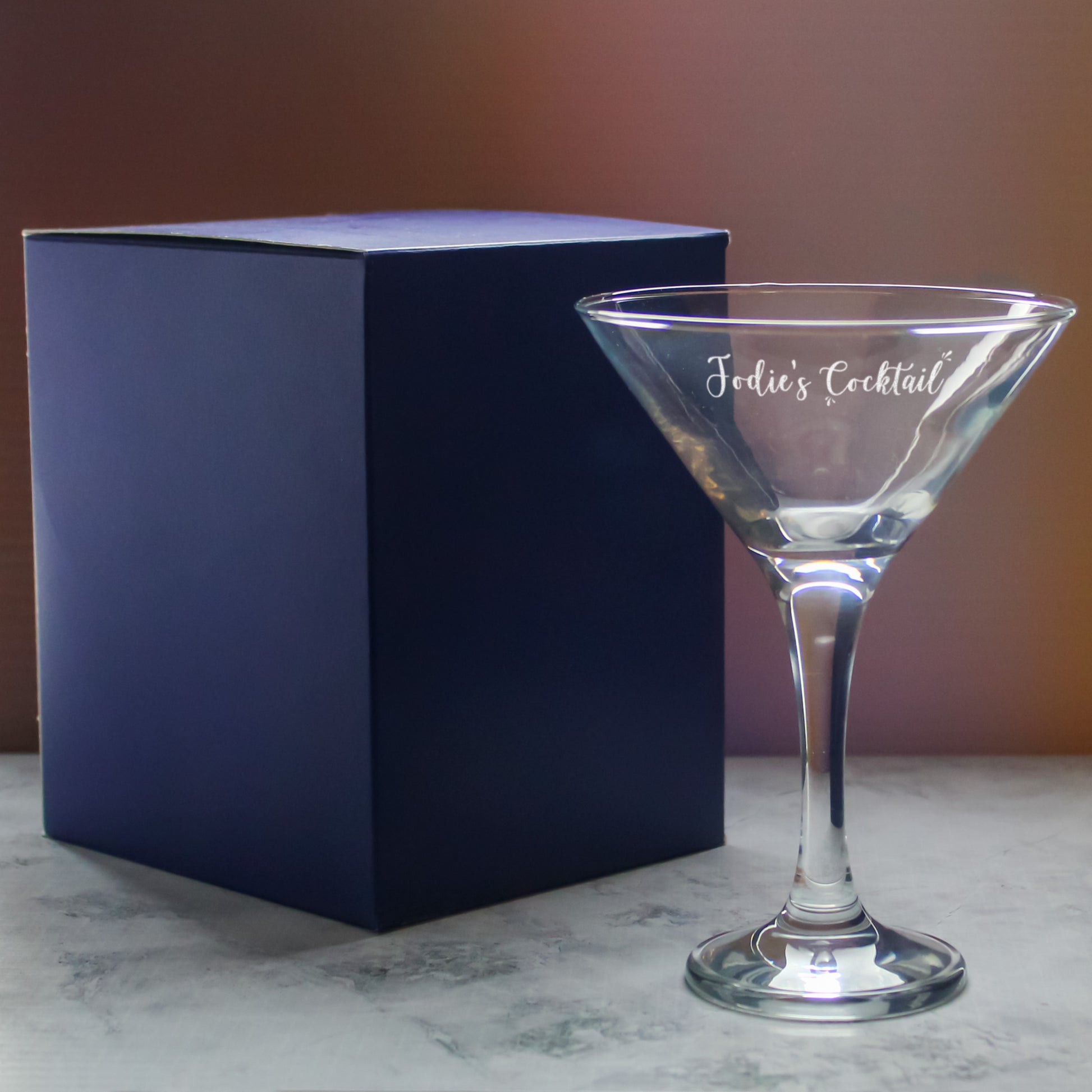 Engraved Petite Martini Cocktail Glass with Name's Cocktail Design, Personalise with Any Name Image 1