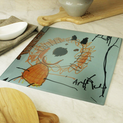 Personalised Childrens Drawing Photo Upload Glass Chopping Board