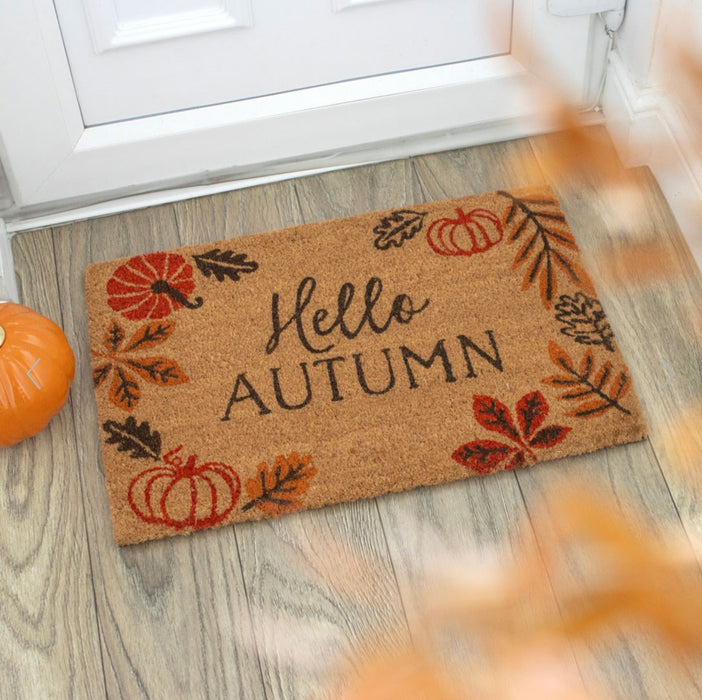 Pumpkin Leaves Hello Autumn Doormat