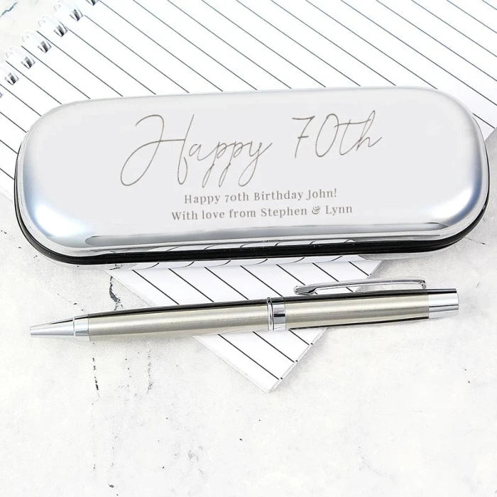 Personalised 70th Birthday Silver Pen and Box Gift Set