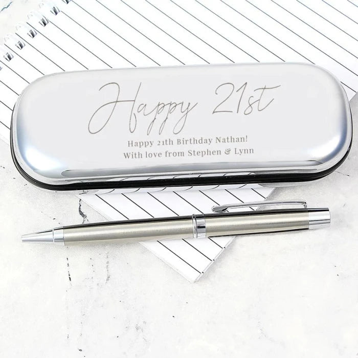 Personalised 21st Birthday Silver Pen and Box Gift Set
