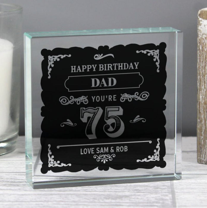 Personalised 75th Birthday Vintage Crystal Glass Block
