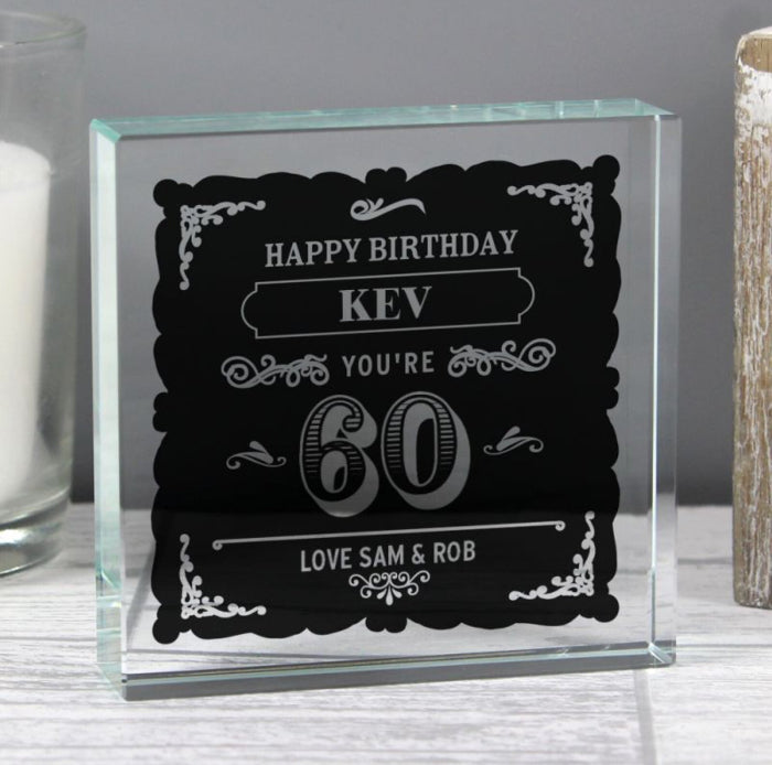 Personalised 60th Birthday Vintage Crystal Glass Block