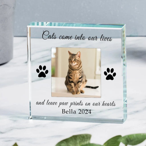 Personalised Cat Memorial Crystal Glass Block