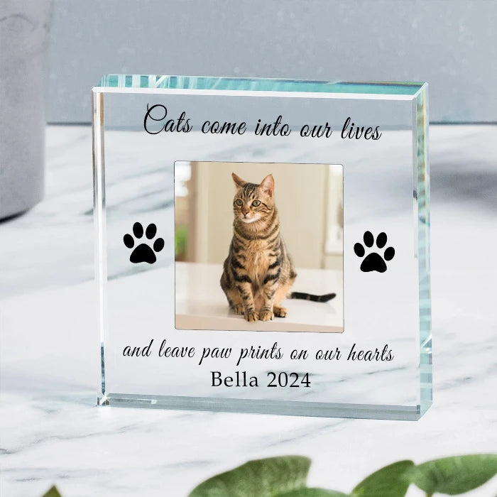 Personalised Cat Memorial Crystal Glass Block