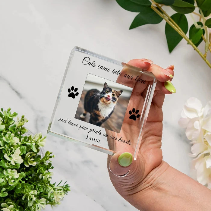 Personalised Cat Memorial Crystal Glass Block