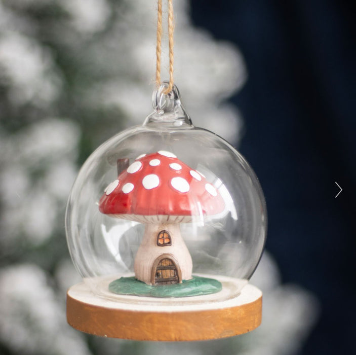 Christmas Mushroom House Glass Dome Hanging Decoration