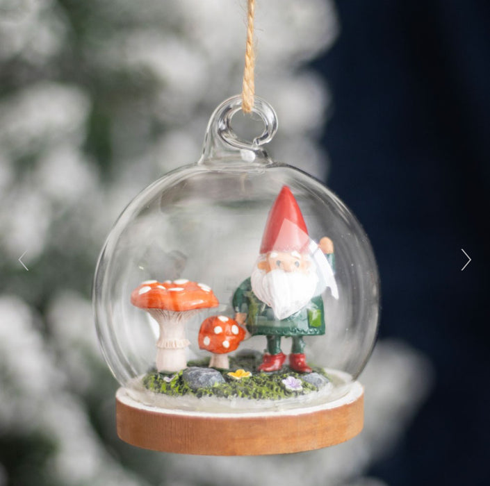 Christmas Gnome Glass Dome Hanging Decoration