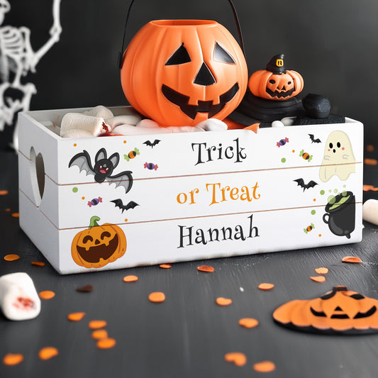 Personalised Halloween Wooden Treats Crate Box