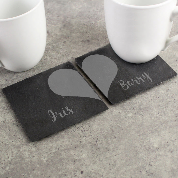 Personalised Two Hearts Couples Slate Coaster Set