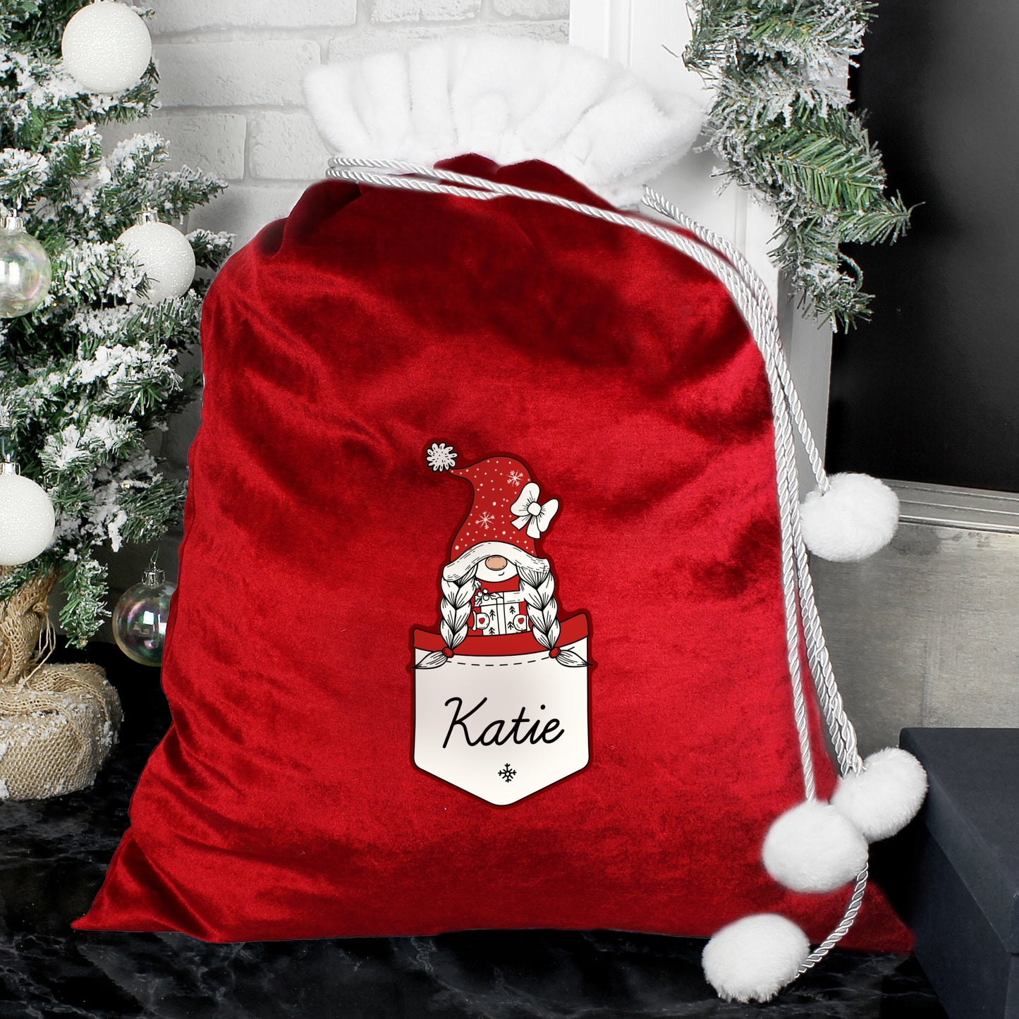 Personalised Gonk Family Red Christmas Sack