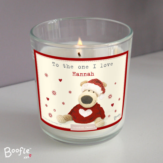 Personalised Boofle Christmas Heart Scented Jar Candle