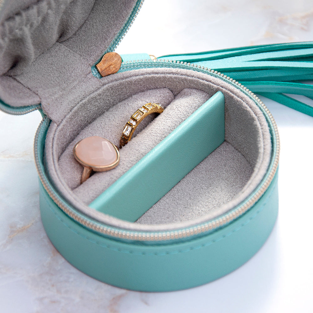 Personalised Turquoise Travel Jewellery Case Box with Tassel