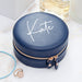 Personalised Navy Blue Round Travel Jewellery Case Box