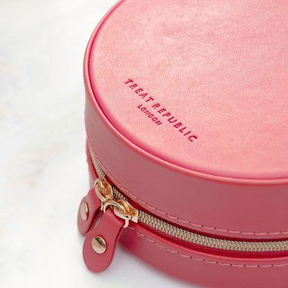 Personalised Coral Round Travel Jewellery Case Box